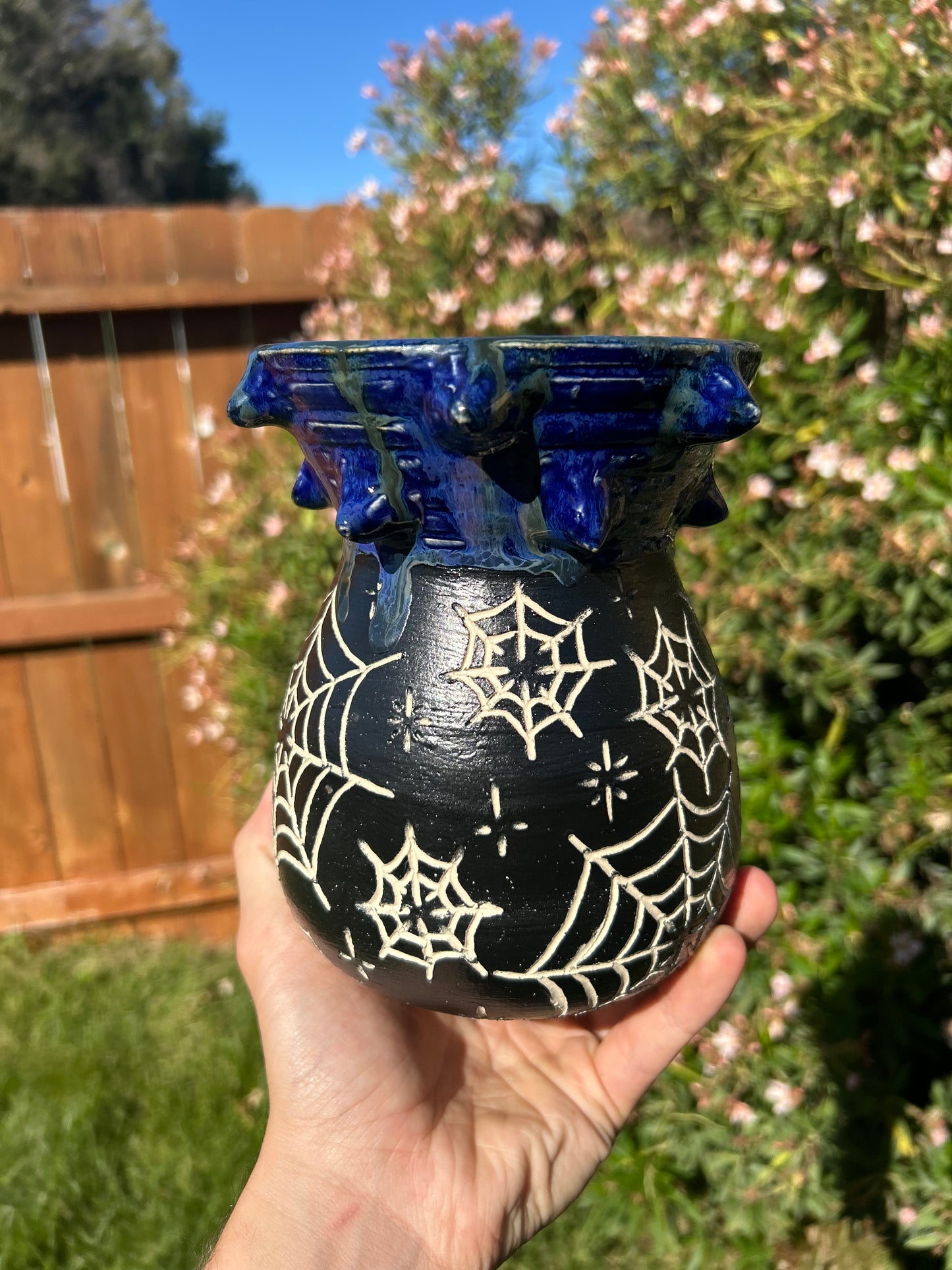 Spiky Blue Spiderweb Vase