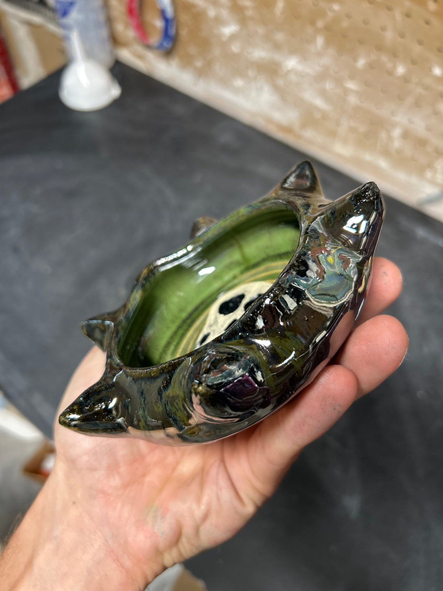 Spiky Green Skull Ashtray