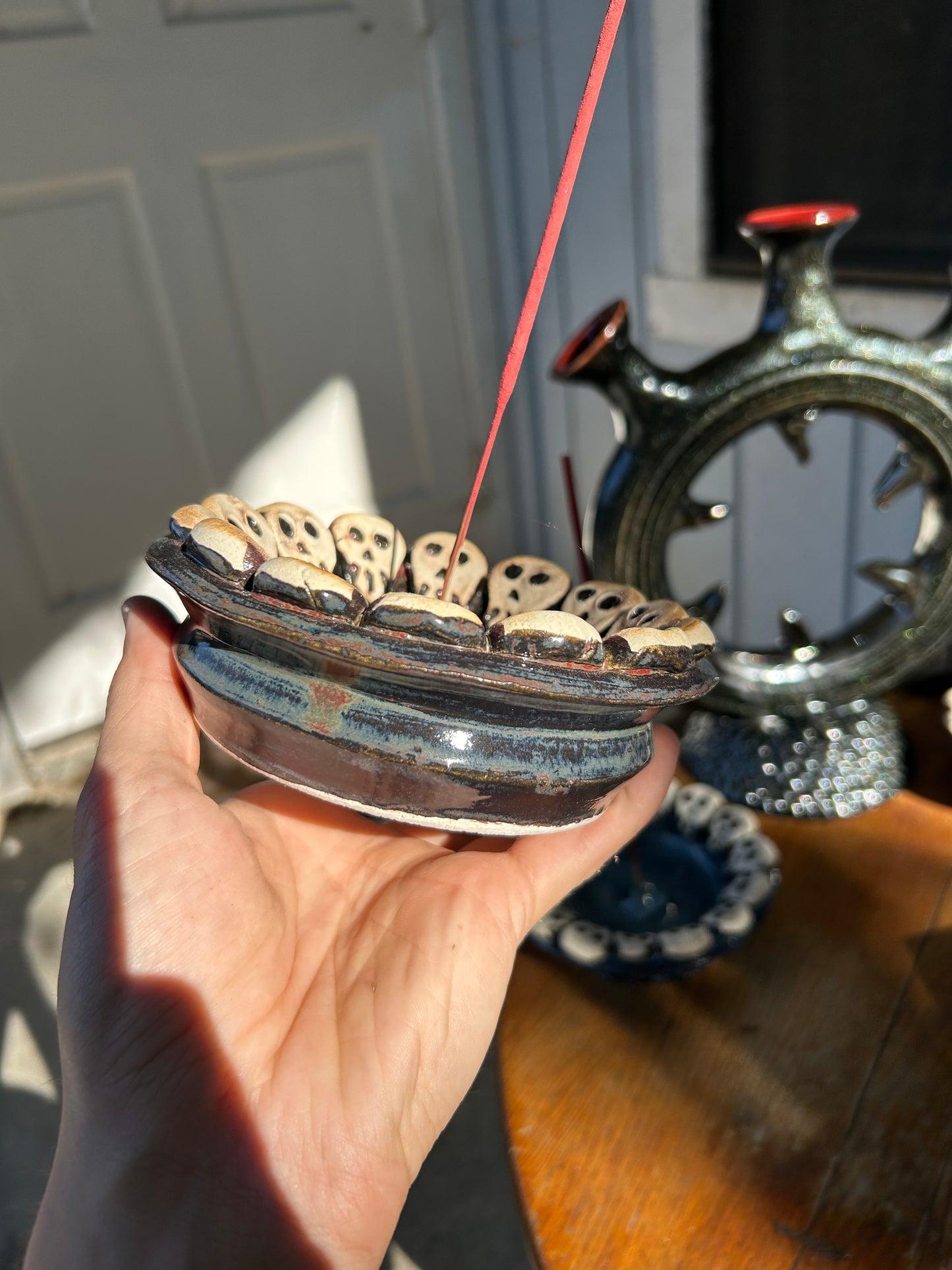 Jasper Skull Gala Incense Holder