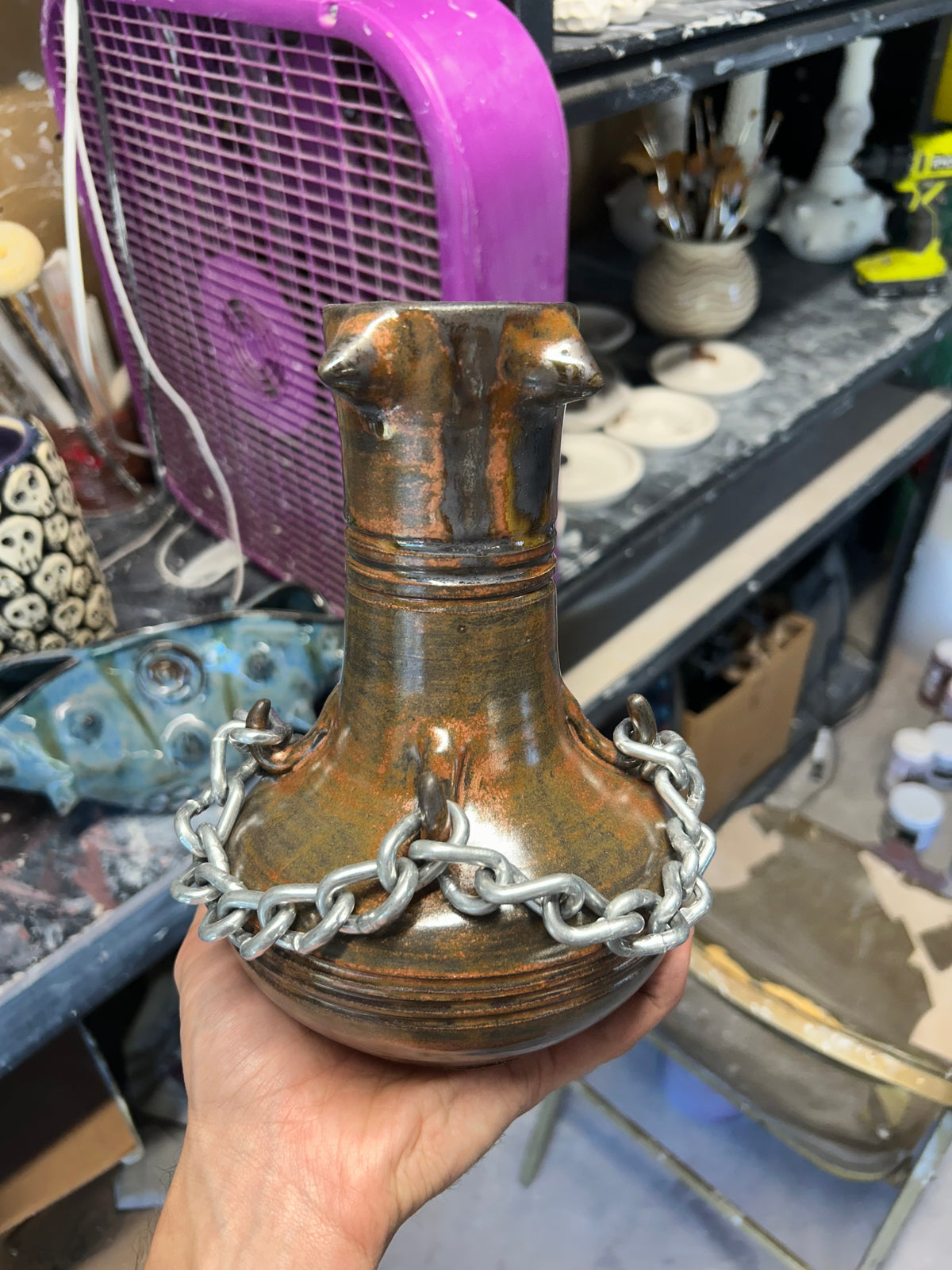 Copper Chained Vase