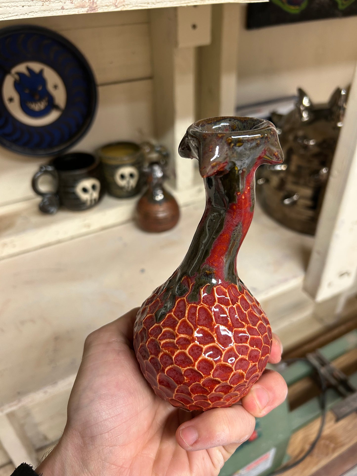 Crimson Warped Neck Vase