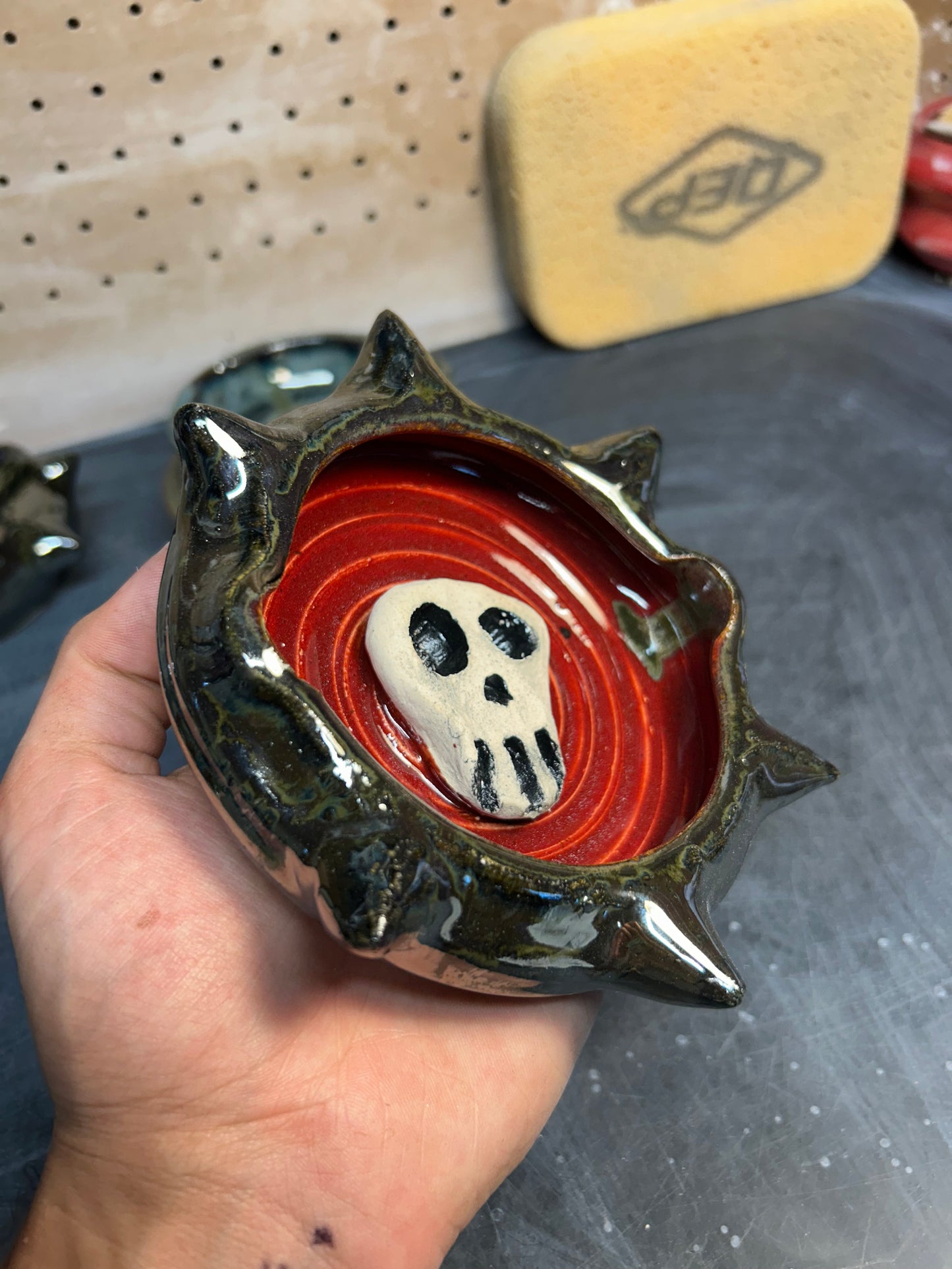 Spiky Red Skull Ashtray