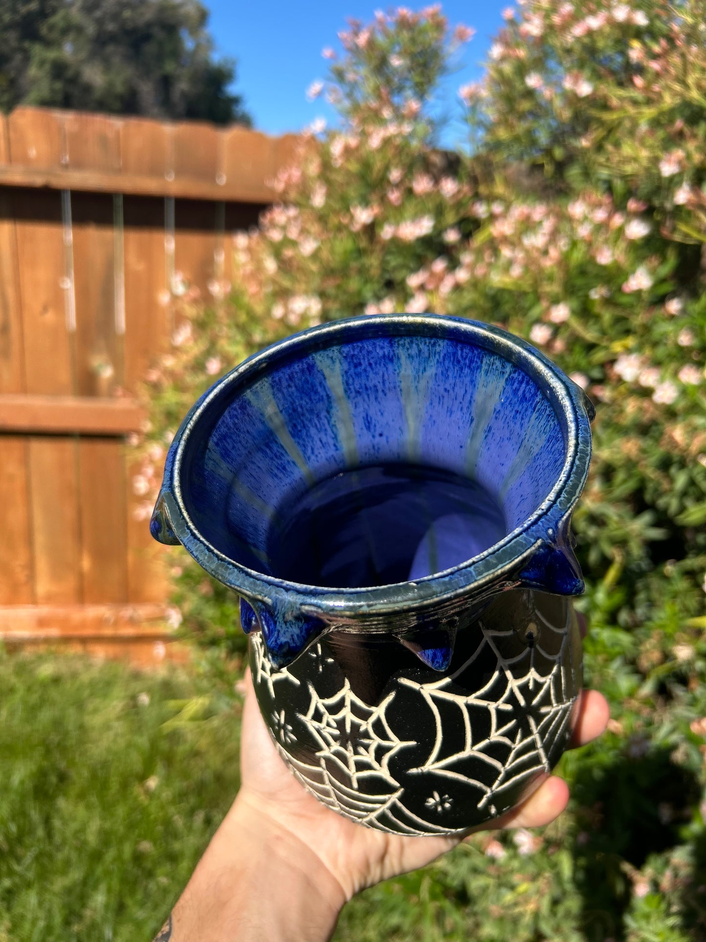 Spiky Blue Spiderweb Vase
