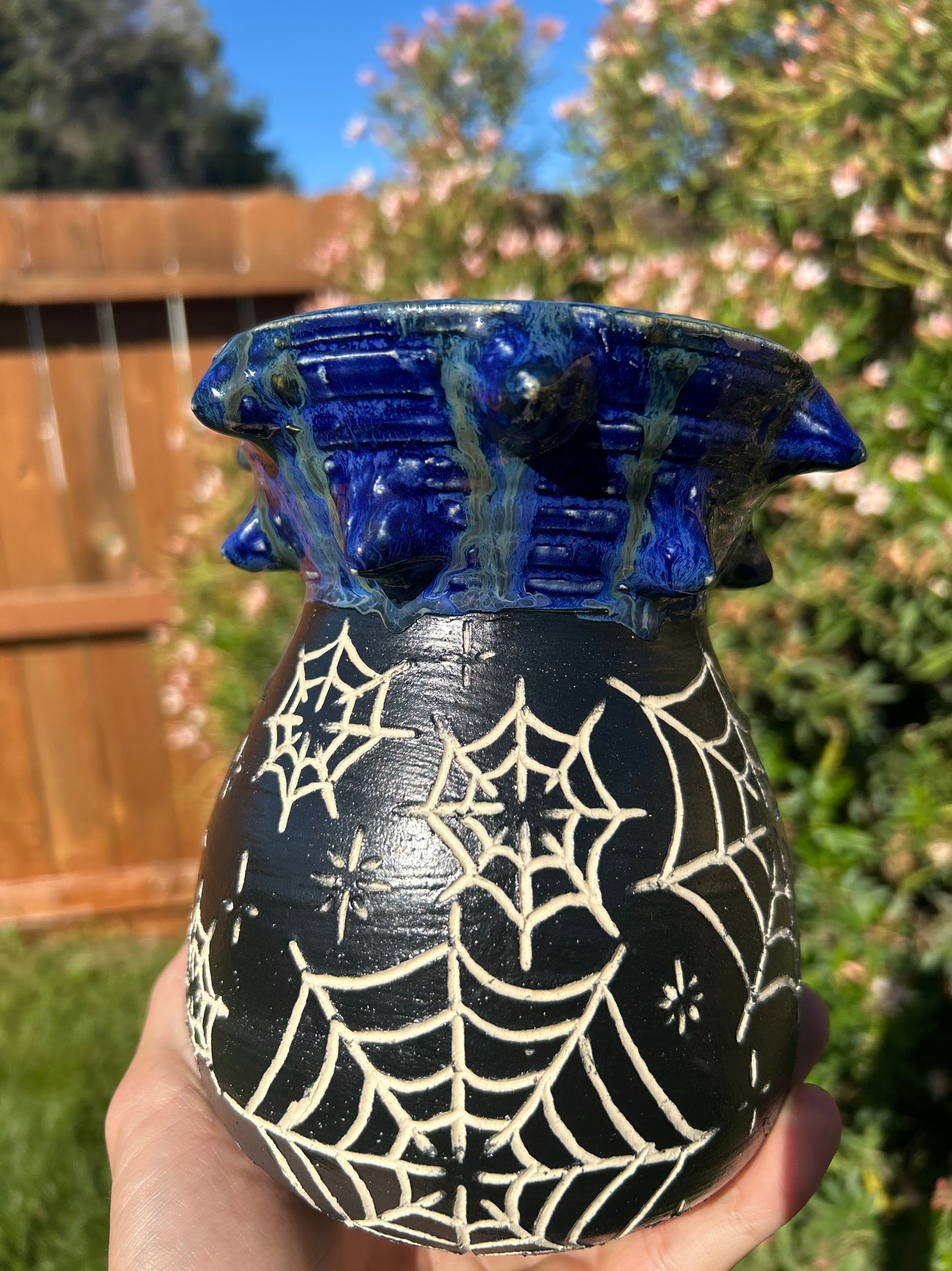 Spiky Blue Spiderweb Vase