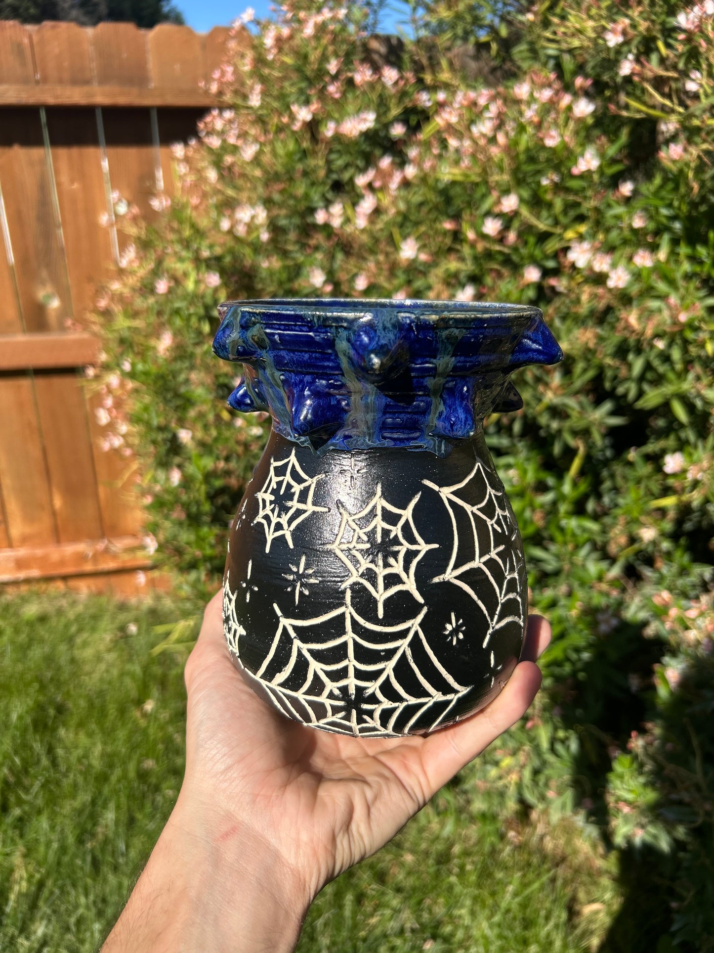 Spiky Blue Spiderweb Vase