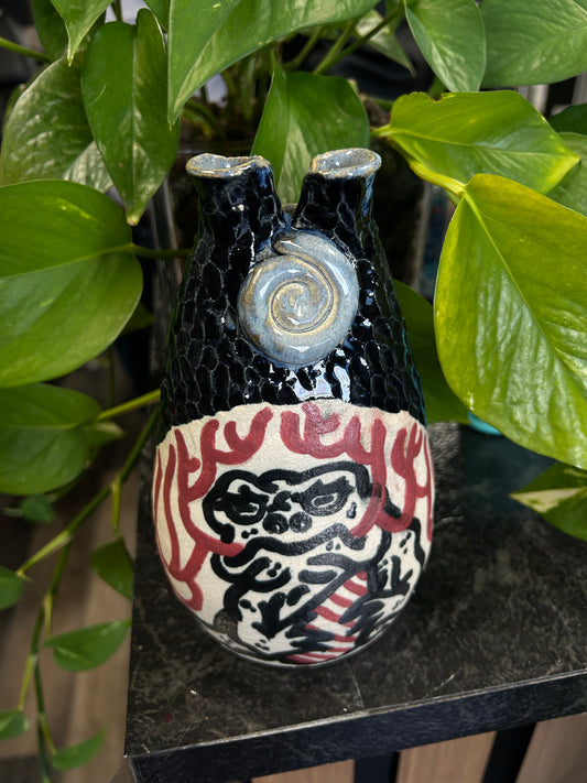 Double Spout Frog Vase