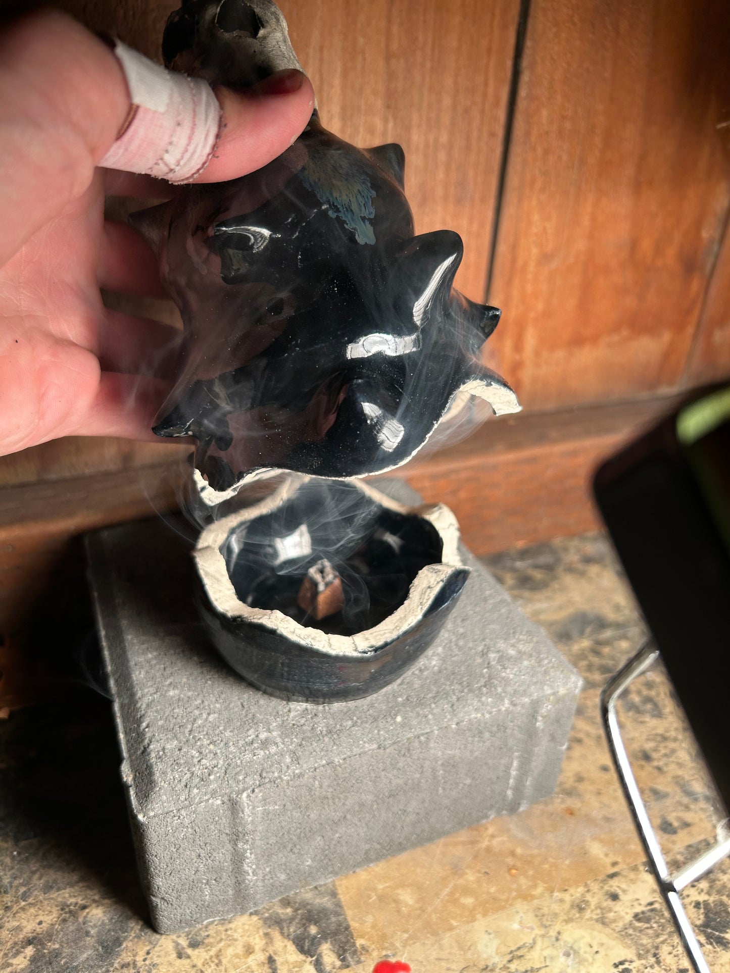 Obsidian Skull Incense Holder