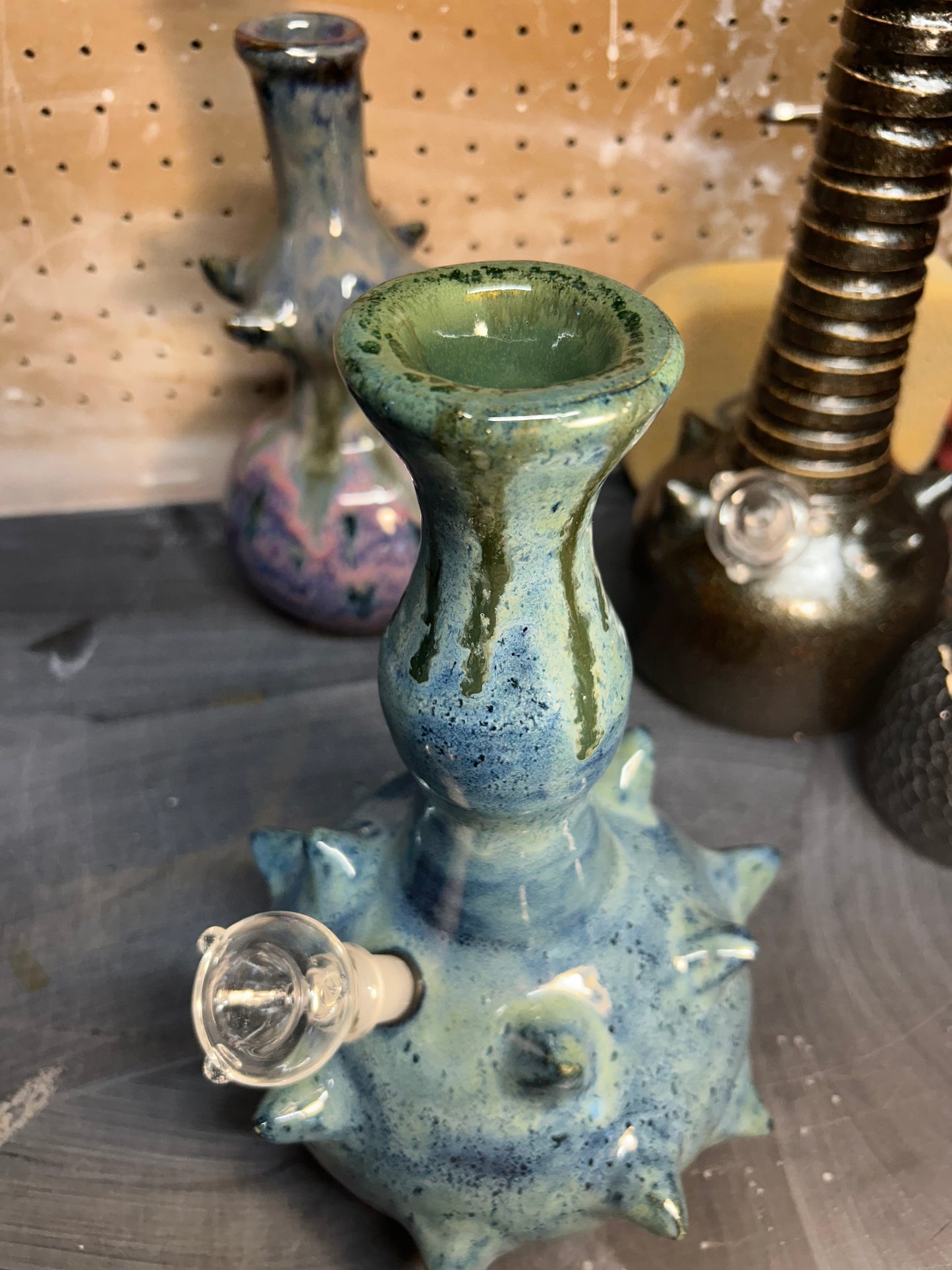 Spiky Blue & Green Bong