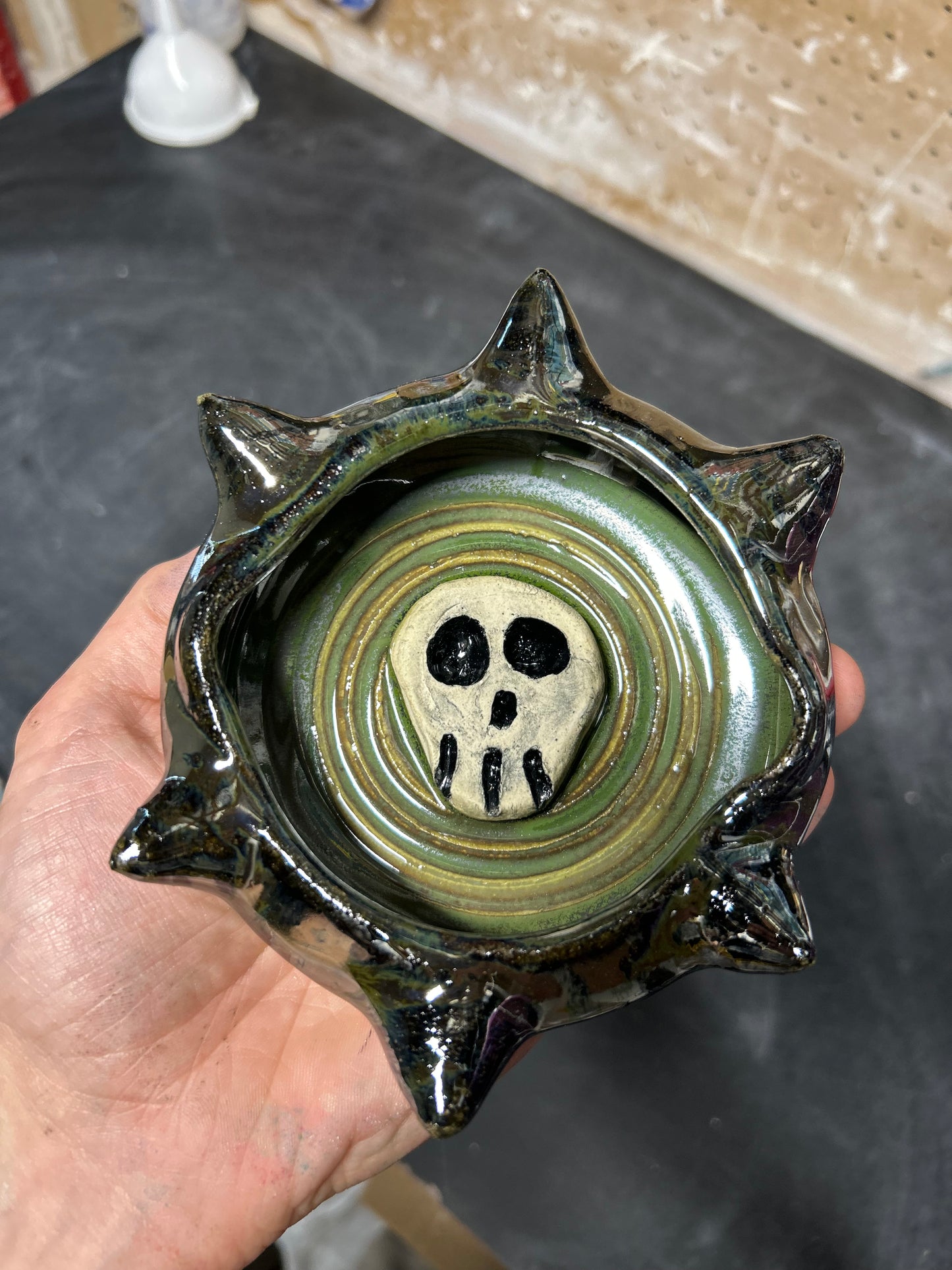 Spiky Green Skull Ashtray