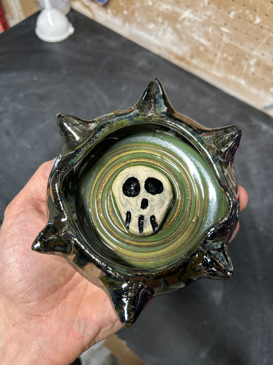 Spiky Green Skull Ashtray