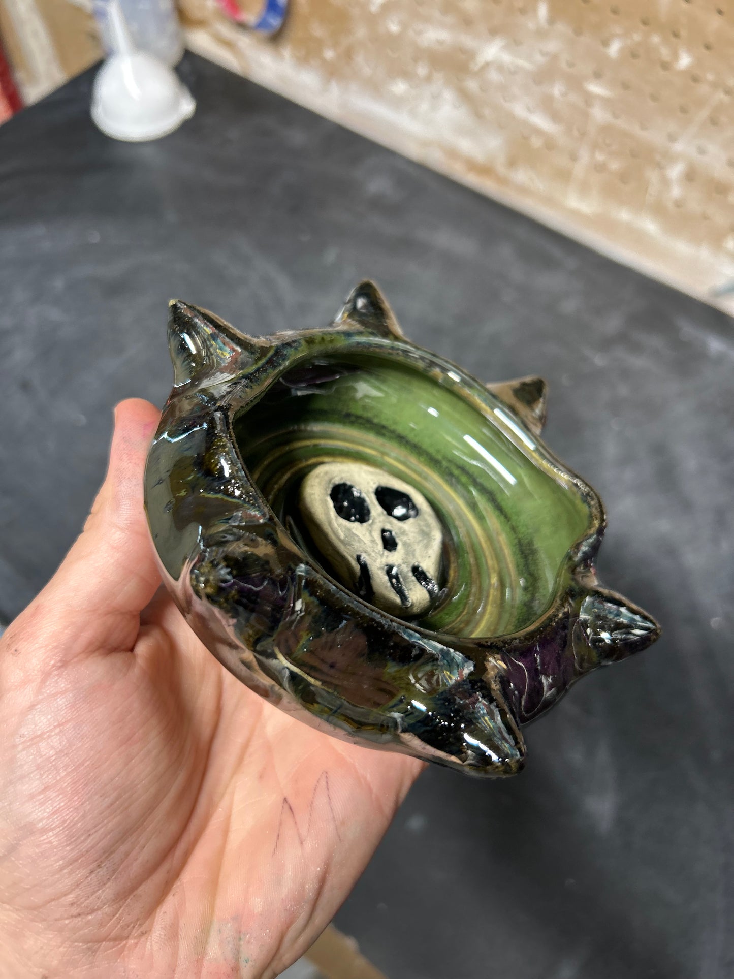 Spiky Green Skull Ashtray