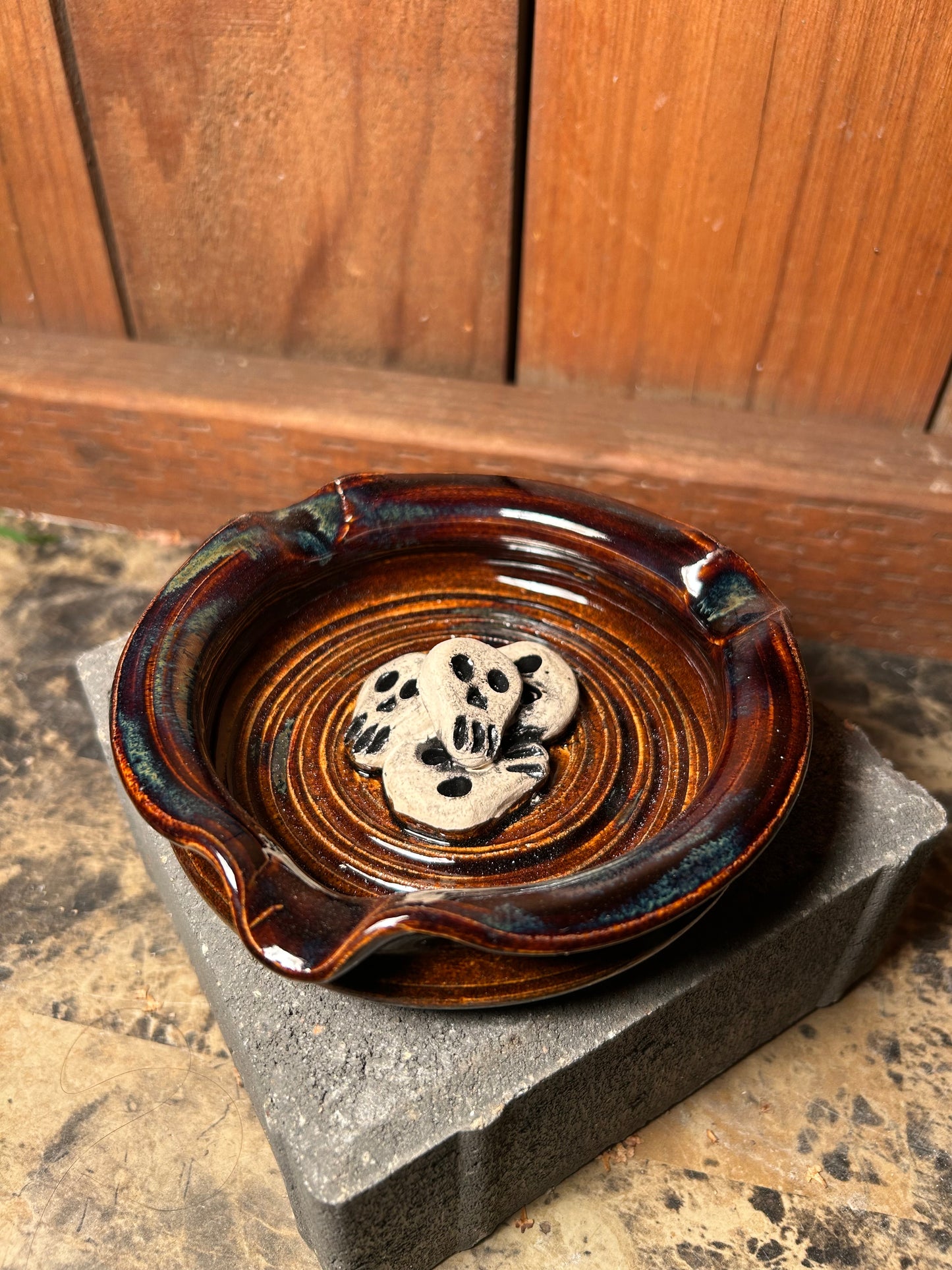 Deep Brown Skullstack Ashtray