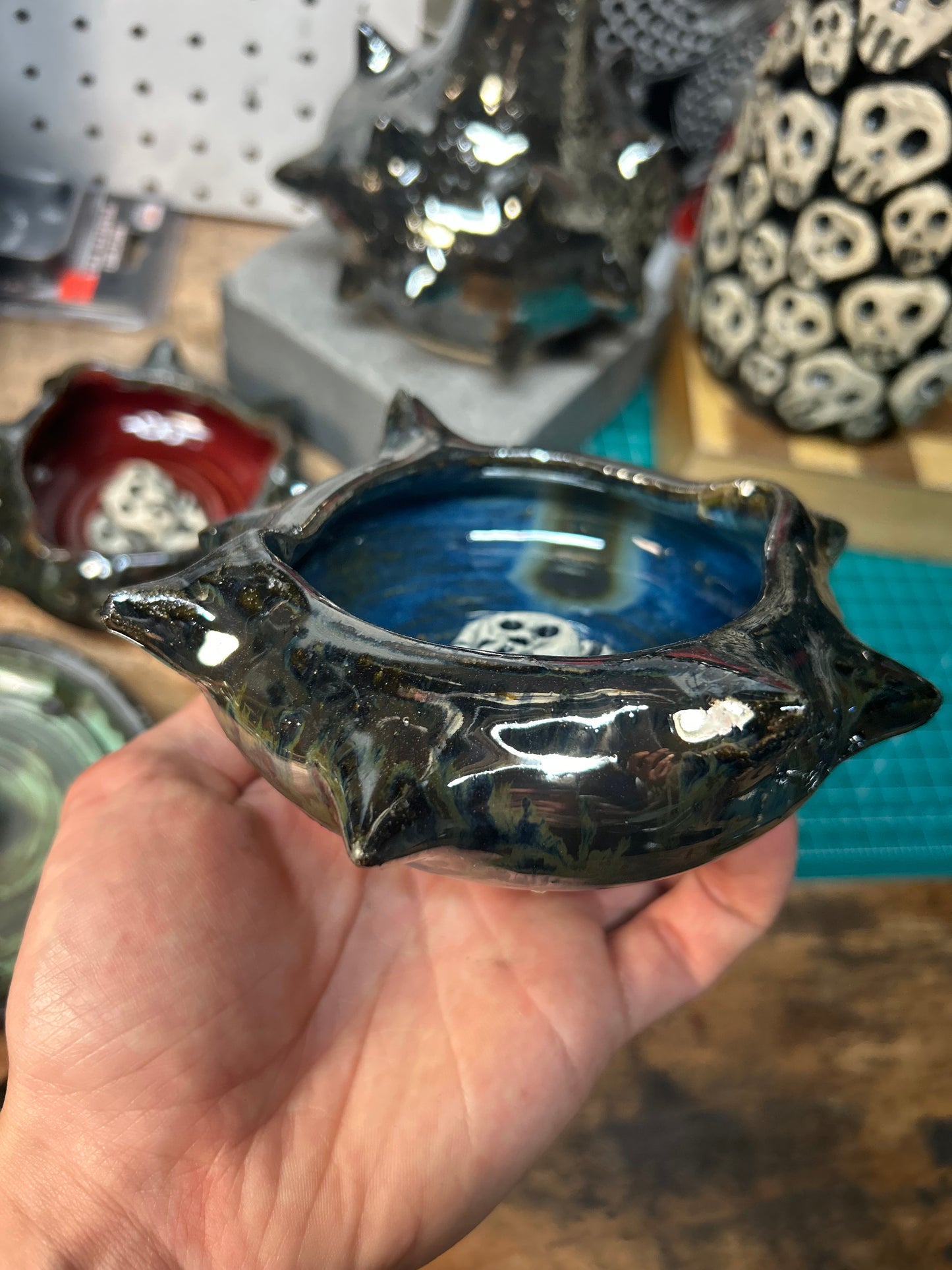 Spiky Blue Skullstack Ashtray