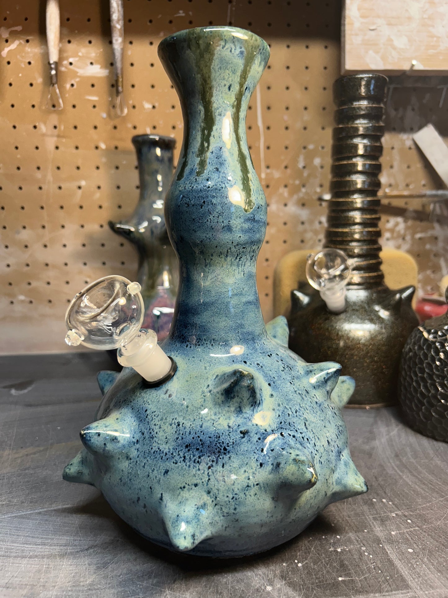 Spiky Blue & Green Bong