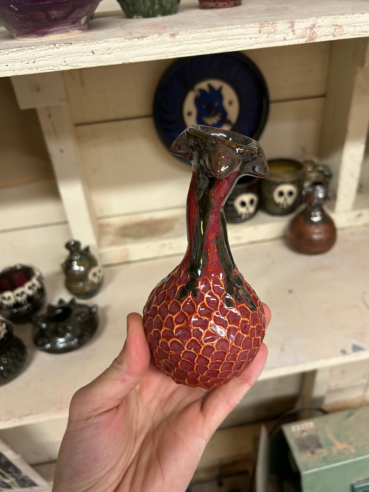 Crimson Warped Neck Vase