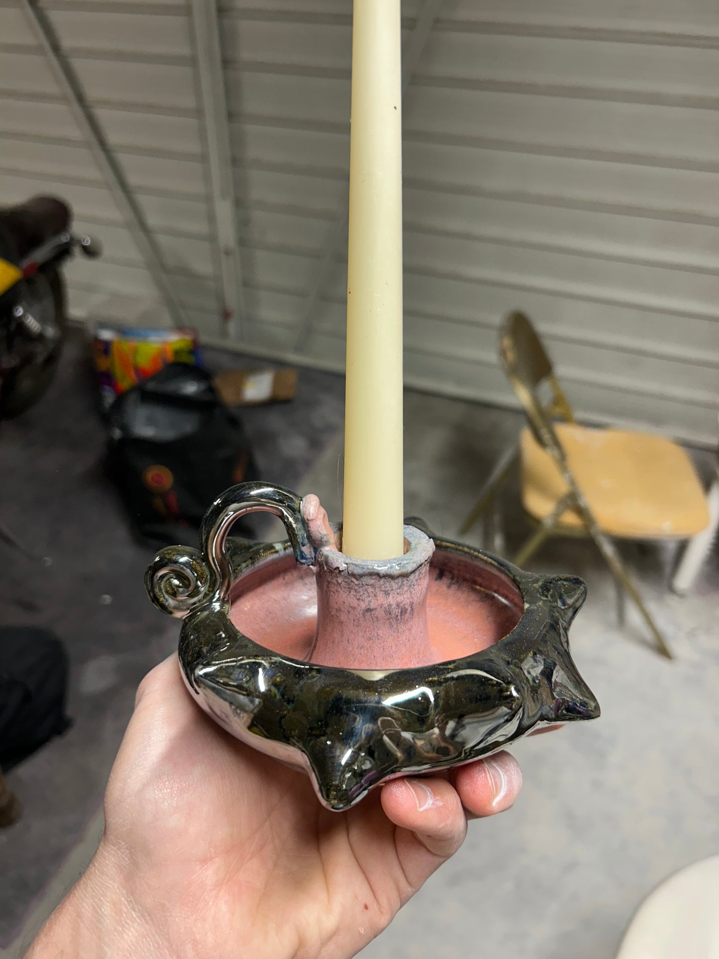 Pink Chrome Candleholder