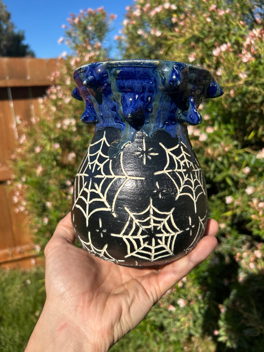 Spiky Blue Spiderweb Vase