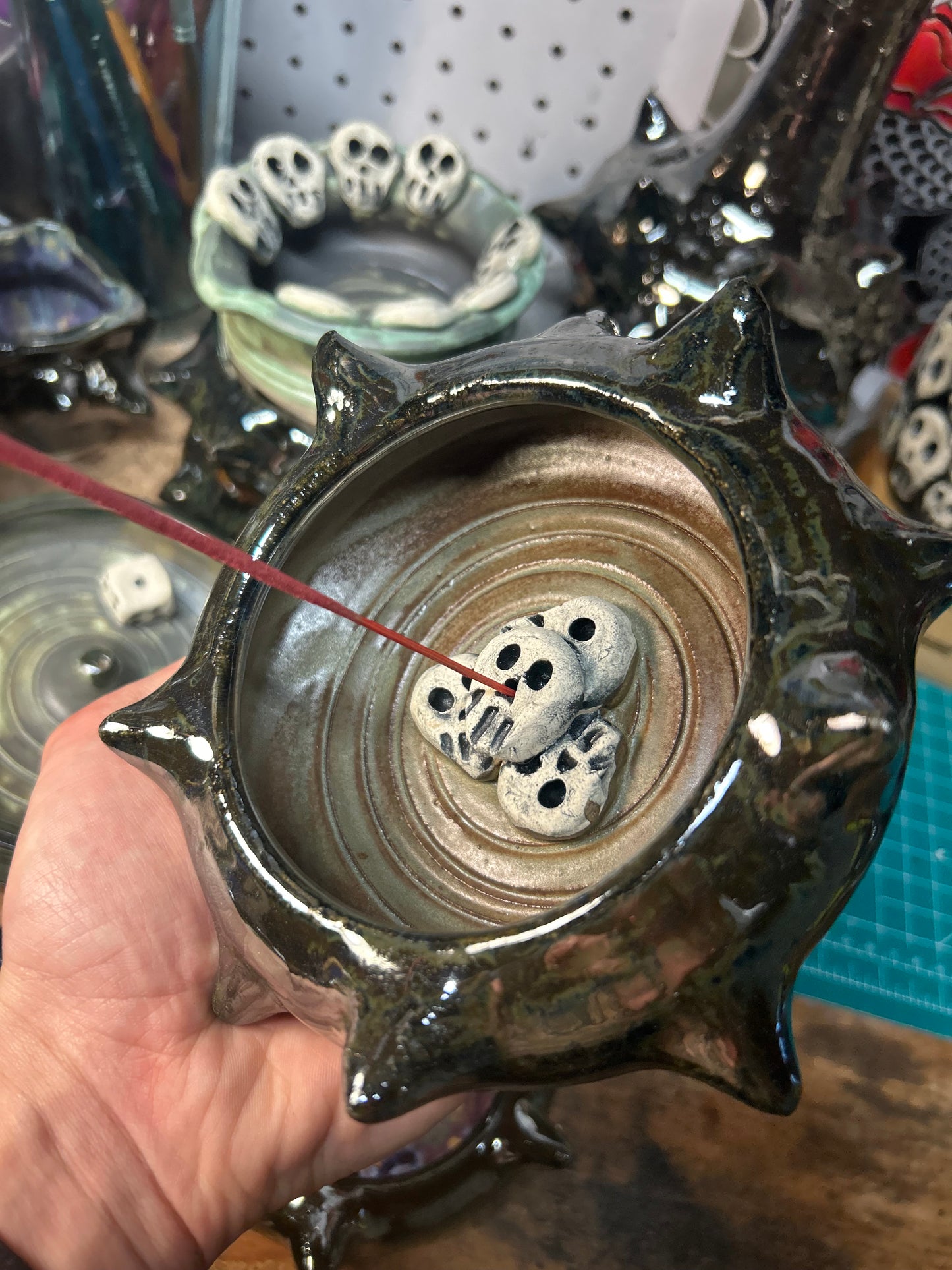 Spiky Green Skull Ashtray