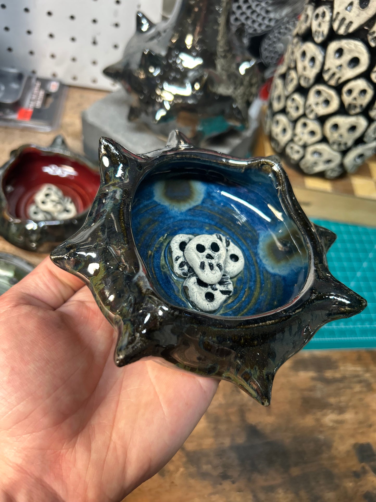 Spiky Blue Skullstack Ashtray