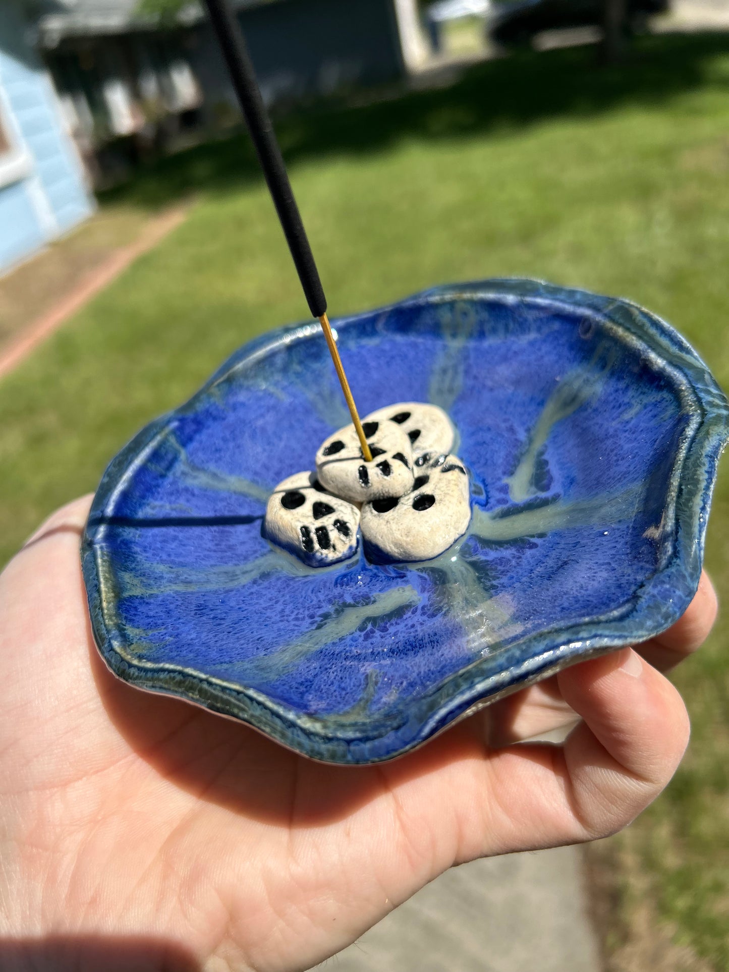 Blue Skullstack Incense Holder