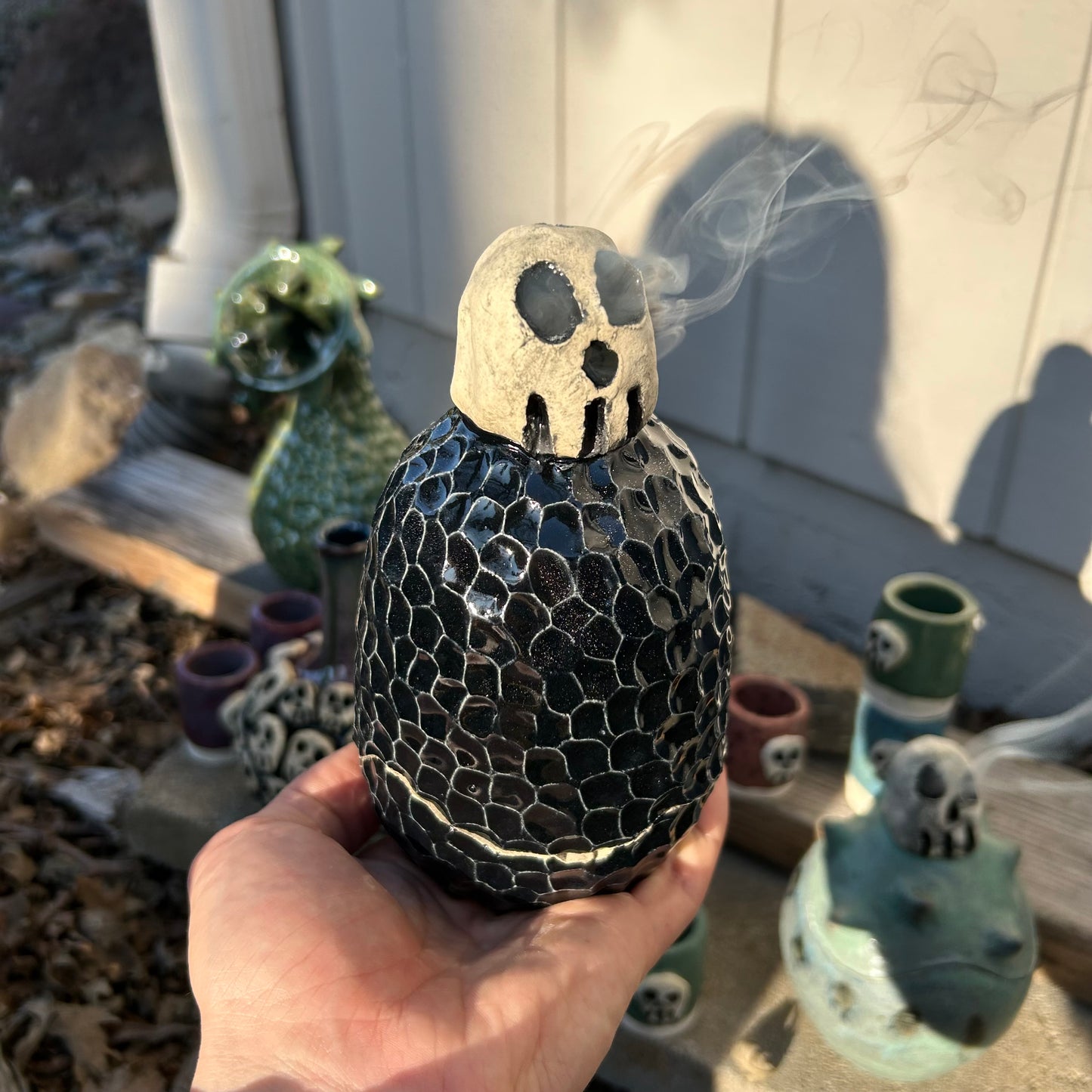 Obsidian Skull Incense Burner