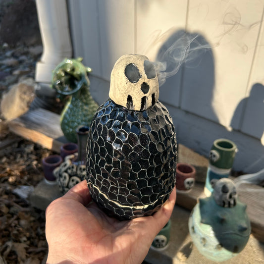 Obsidian Skull Incense Burner