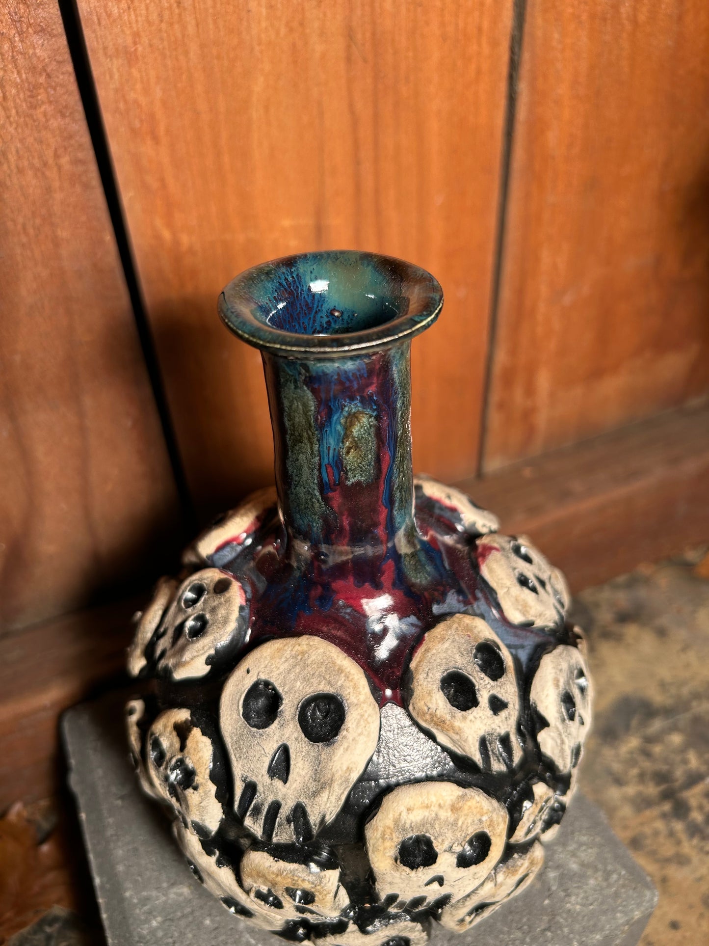 Crimson Neck Skull Vase