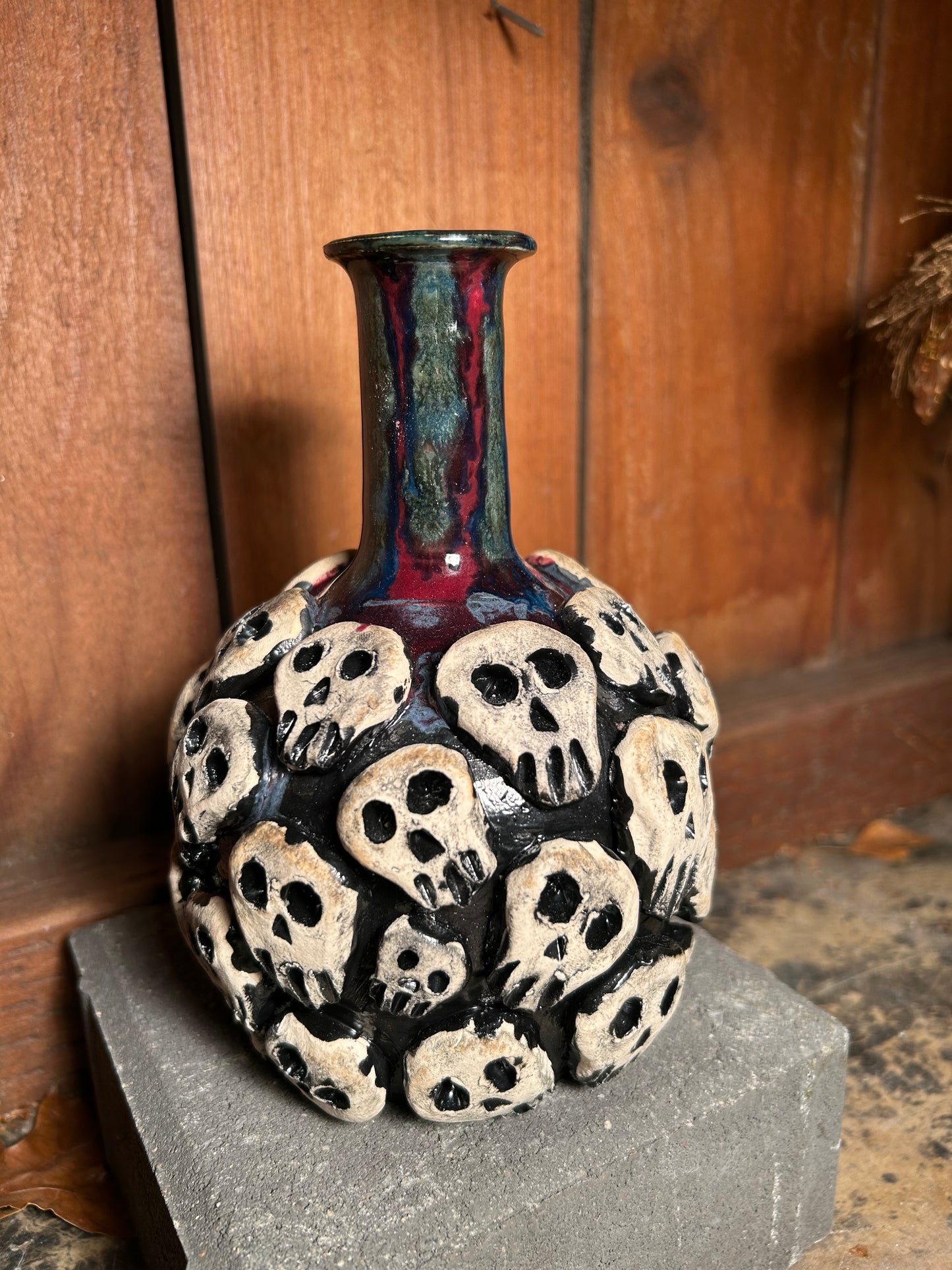 Crimson Neck Skull Vase