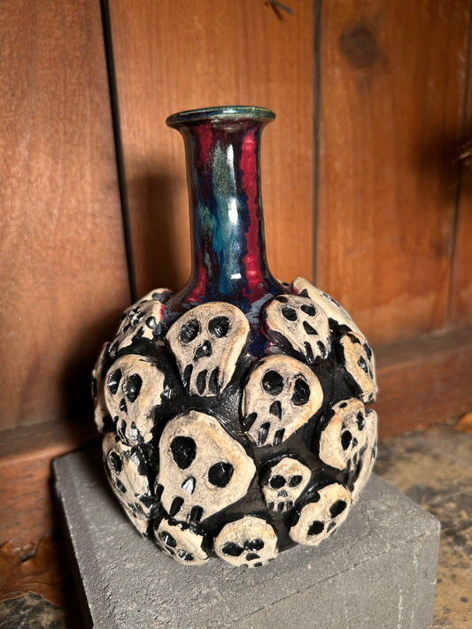 Crimson Neck Skull Vase