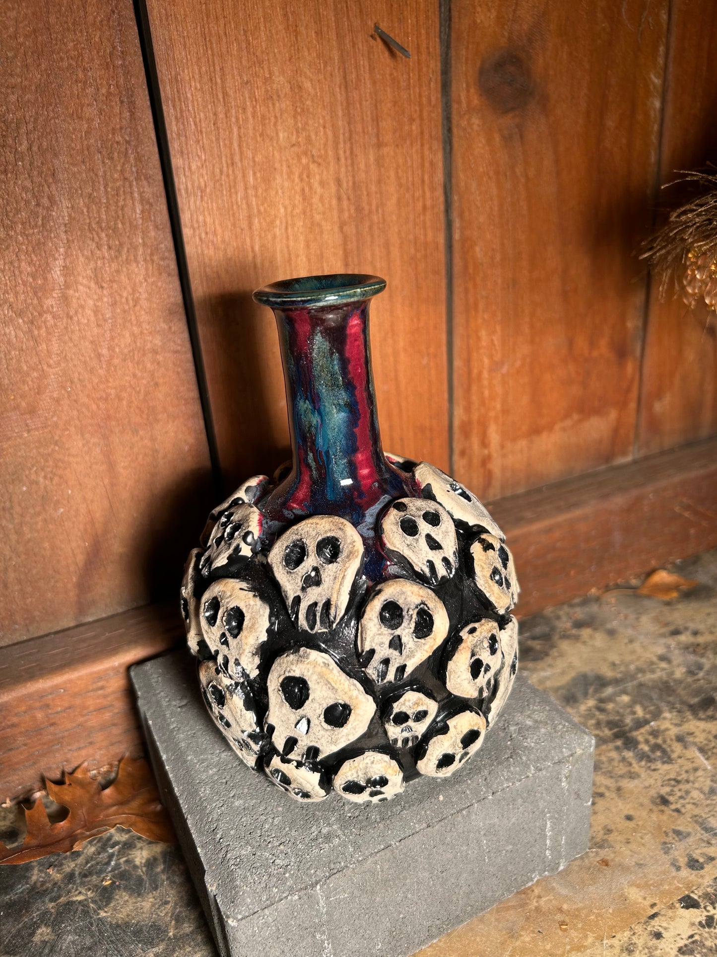 Crimson Neck Skull Vase